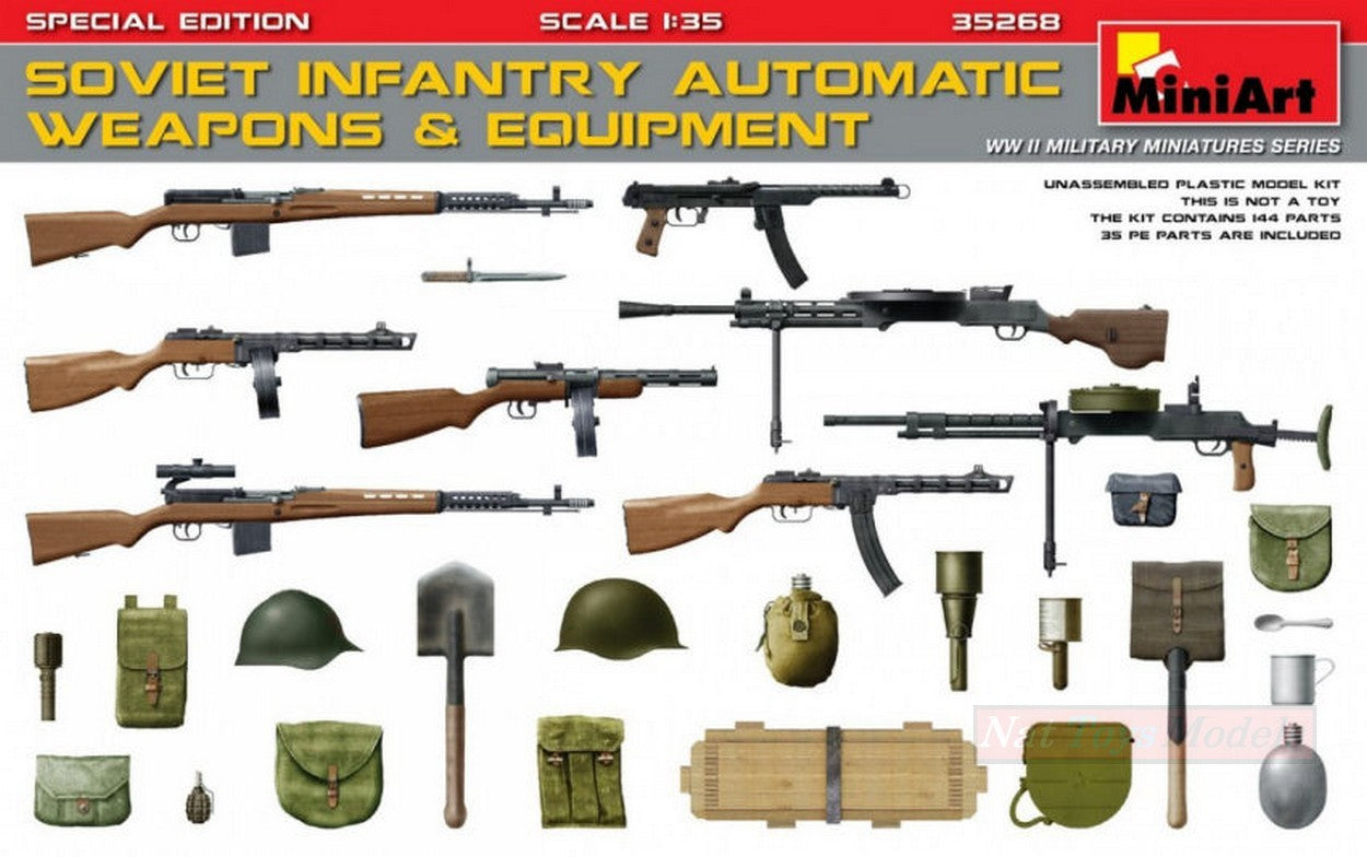 KIT D'ASSEMBLAGE À L'ÉCHELLE COMPATIBLE AVEC LE KIT D'ARMES ET D'ÉQUIPEMENT AUTOMATIQUES D'INFANTERIE SOVIÉTIQUE 1:35 MINIART MIN35268