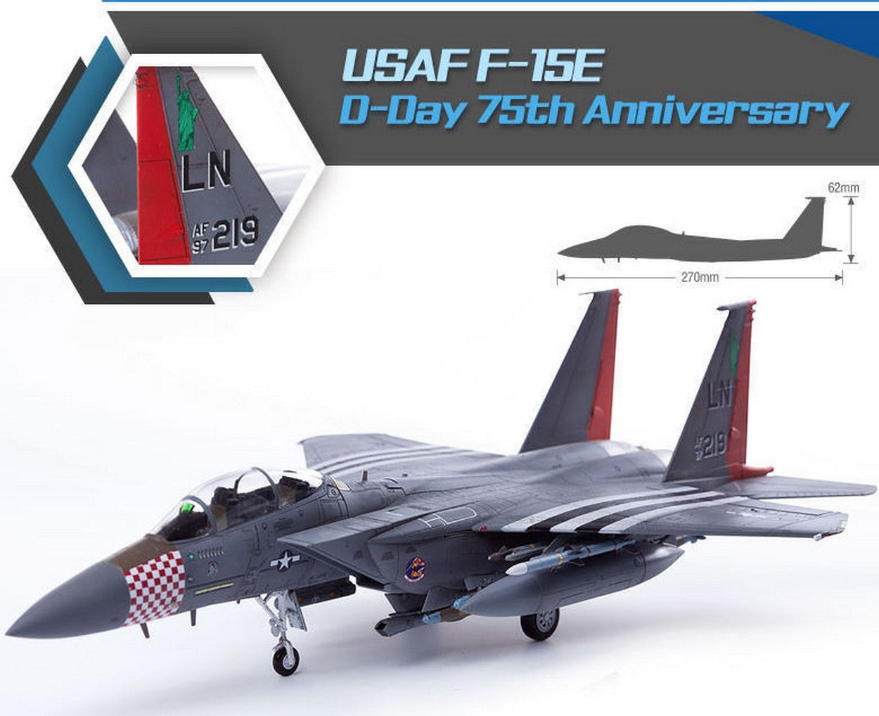 KIT D'ASSEMBLAGE À L'ÉCHELLE COMPATIBLE AVEC USAF F-15E D-DAY 75th ANNIVERSARY KIT 1:72 ACADEMY ACD12568