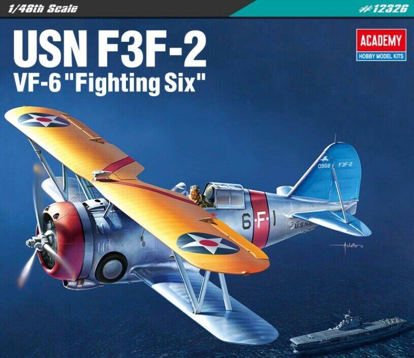 KIT D'ASSEMBLAGE À L'ÉCHELLE COMPATIBLE AVEC USN F3F-2 VF-6 FIGHTING SIX KIT 1:48 ACADEMY ACD12326
