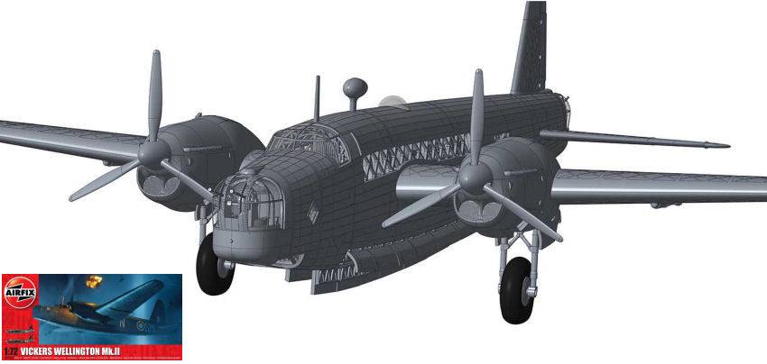 KIT DE MONTAGE À L'ÉCHELLE COMPATIBLE AVEC LE KIT VICKERS WELLINGTON MKII 1:72 AIRFIX A08021