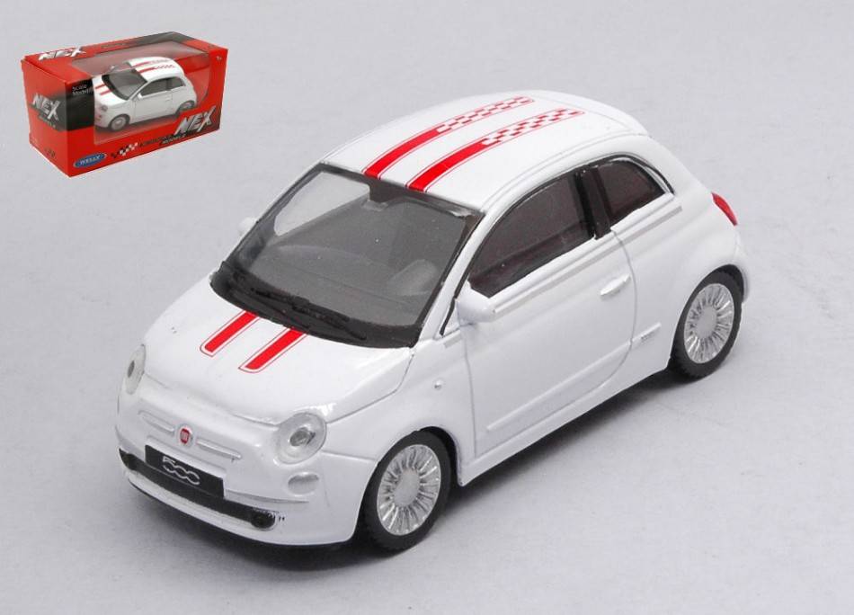 MODELLINO IN SCALA COMPATIBILE CON 500 2007 WHITE W/DECO RED 1:43 WELLY WE39556G