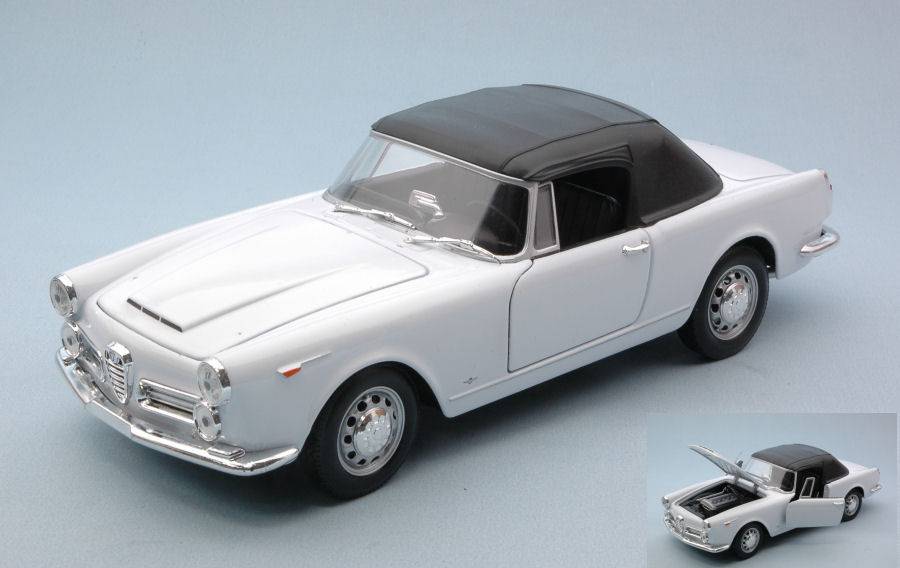 MODELLINO IN SCALA COMPATIBILE CON ALFA ROMEO SPIDER SOFT TOP 2600 1960 WHITE 1:24 WELLY WE24003HW