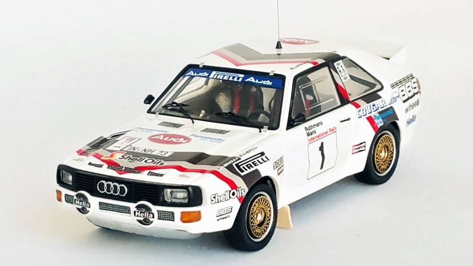 MODELE REDUIT COMPATIBLE AVEC AUDI SPORT QUATTRO MANX RALLY 1984 MIKKOLA/HERTZ 1:43 TROFEU TFRRUK91