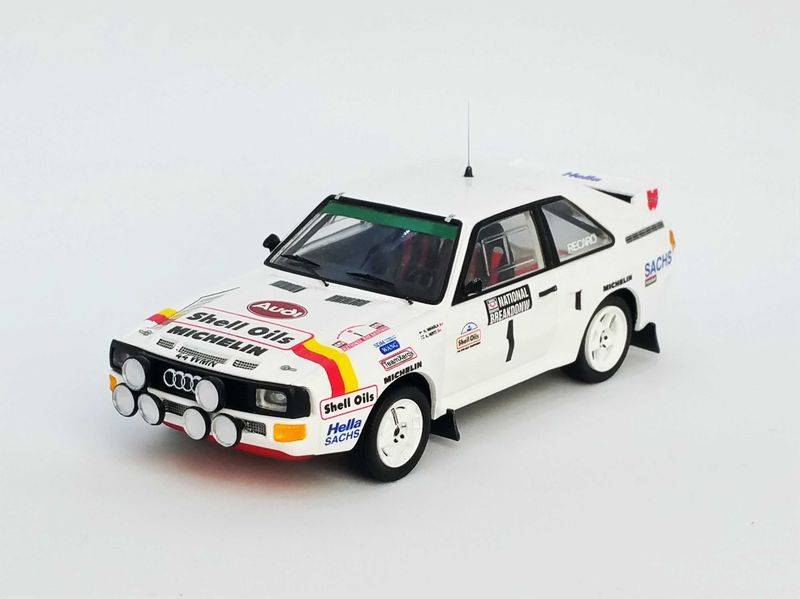 MODELE REDUIT COMPATIBLE AVEC AUDI SPORT QUATTRO N.1 1er RALLYE NATIONAL BREAKD.1986 MIKKOLA-HERTZ 1:43 TROFEU TFRRUK54