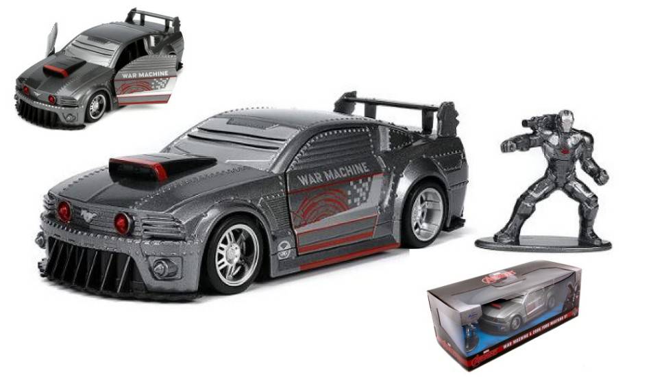 MODELLINO IN SCALA COMPATIBILE CON AVENGERS WAR MACHINE & 2006 FORD MUSTANG GT SILVER 1:32 JADA TOYS JADA23015