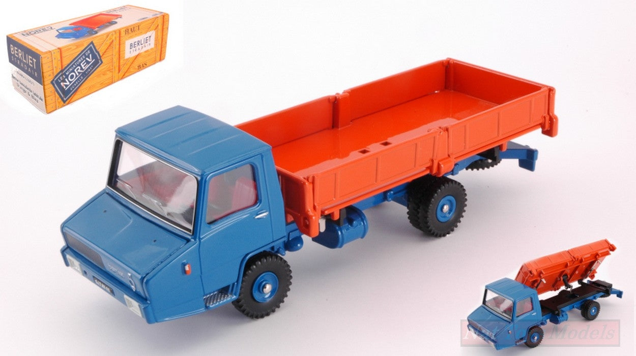MODELLINO IN SCALA COMPATIBILE CON BERLIET STRADAIR BENNE BASCULANTE LATERALE ORANGE & BLUE 1:43 NOREV NVCL6921