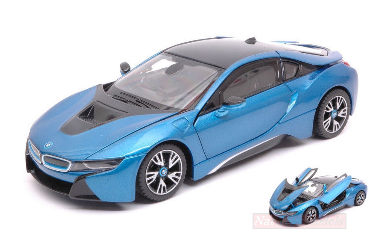 MODELLINO IN SCALA COMPATIBILE CON BMW i8 2015 METALLIC BLUE 1:24 RASTAR RAT56500BL
