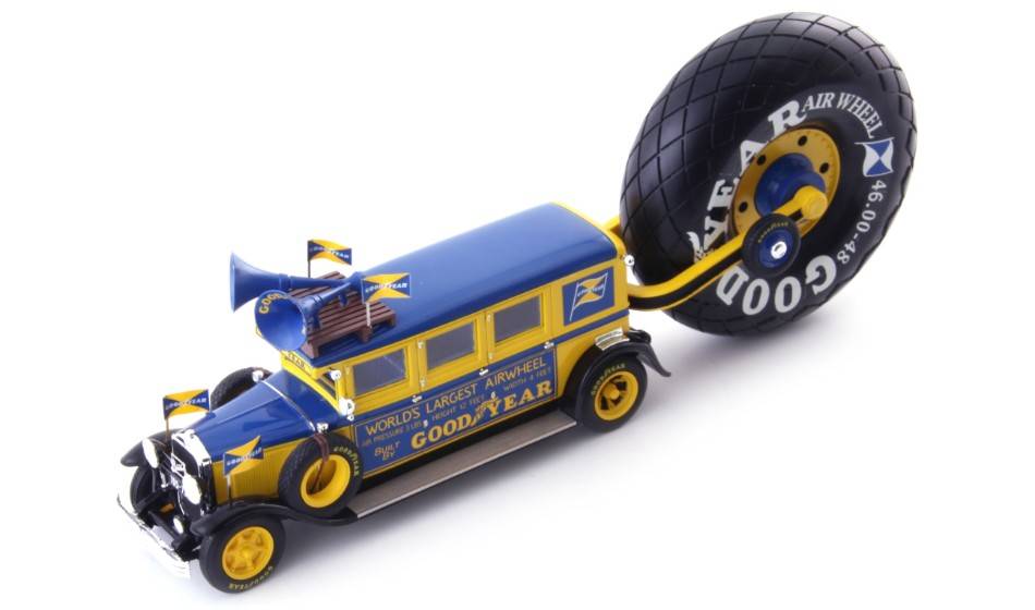 SCALE MODEL COMPATIBLE WITH BUICK "GOODYEAR AIRWHEEL" PROMOTION BUS 1930 BLUE/YELLOW 1:43 AUTOCULT ATC10012