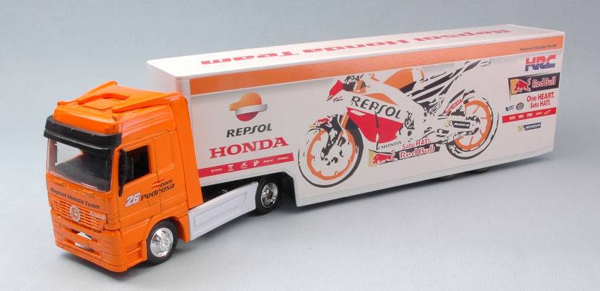 MODELLINO IN SCALA COMPATIBILE CON CAMION MERCEDES ACTROS HONDA REPSOL 1:43 NEW RAY NY15883