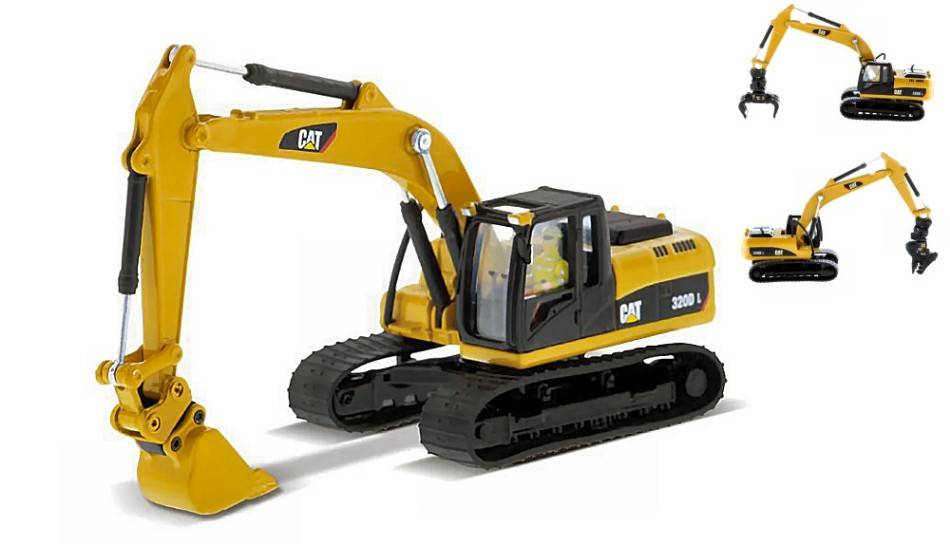 SCALE MODEL COMPATIBLE WITH CAT 320D L HYDRAULIC EXCAVATOR W/MULTIPLE WORK TOOLS 1:87 DIECAST MASTER DM85652