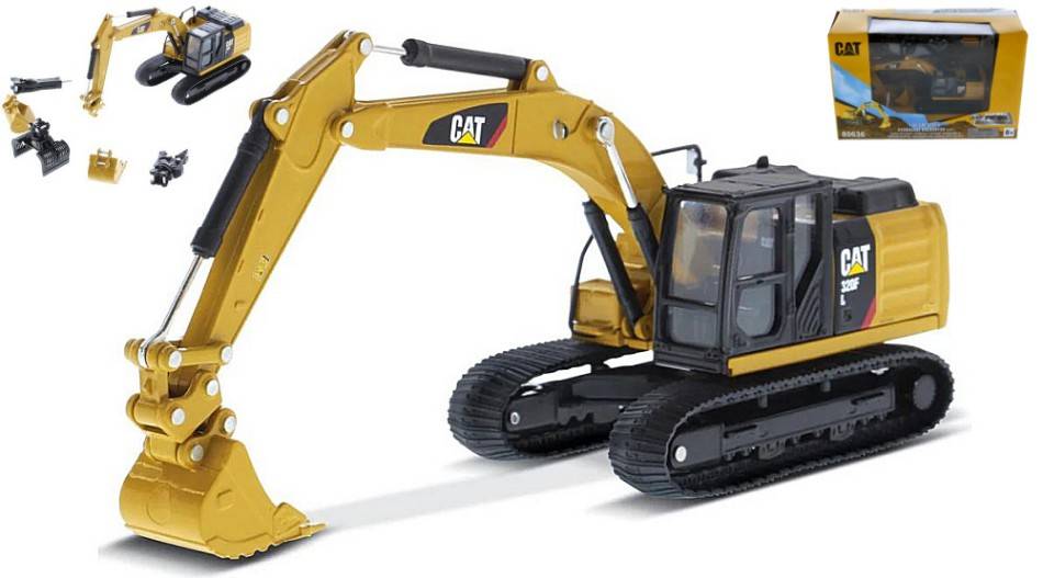 MODELLINO IN SCALA COMPATIBILE CON CAT 320F L HYDRAULIC EXCAVATOR WITH 5 NEW WORK TOOLS 1:64 DIECAST MASTER DM85636