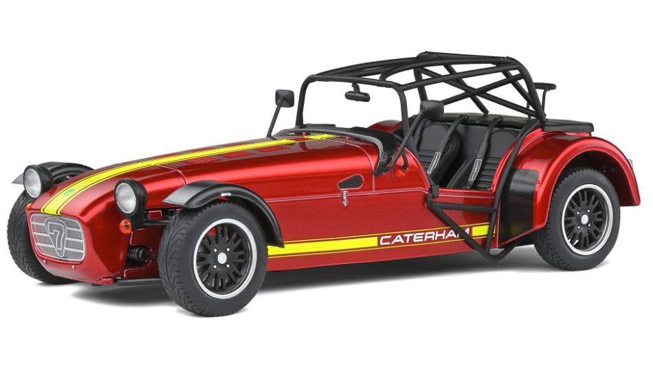 MODELLINO IN SCALA COMPATIBILE CON CATHERAM SEVEN 275 2014 ACADEMY METALLIC RED & YELLOW 1:18 SOLIDO SL1801804