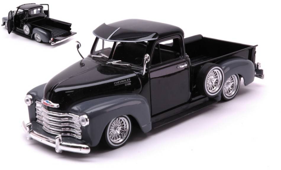 MODELLINO IN SCALA COMPATIBILE CON CHEVROLET 3100 PICK UP 1953 BLACK/GREY 1:24 WELLY WE22087BKGY