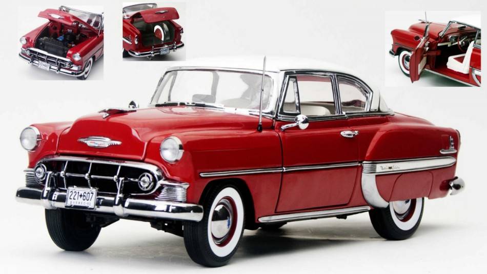 SCALE MODEL COMPATIBLE WITH CHEVROLET BEL AIR H.TOP COUPE WITH WHITE ROOF 1953 RED 1:18 SUNSTAR SS1607