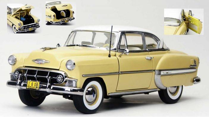 SCALE MODEL COMPATIBLE WITH CHEVROLET BEL AIR H.TOP COUPE WITH WHITE ROOF 1953 RED/YELLOW 1:18 SUNSTAR SS1608