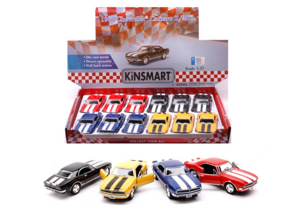 SCALE MODEL COMPATIBLE WITH CHEVROLET CAMARO Z/28 1967 COL.ASS.cm 12 1:37 KINSMART KT89319