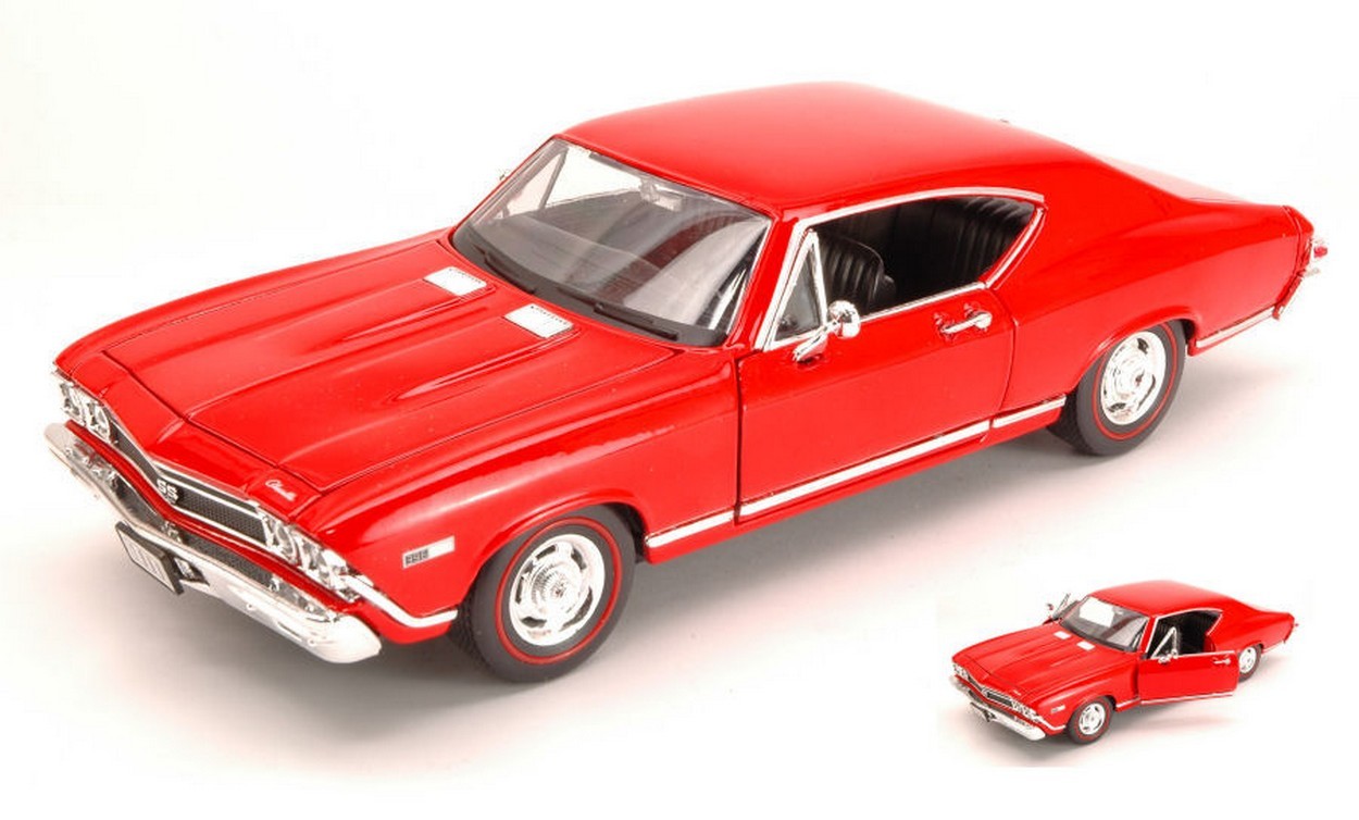 MODELLINO IN SCALA COMPATIBILE CON CHEVROLET CHEVELLE SS 396 1968 RED 1:24 WELLY WE9397R
