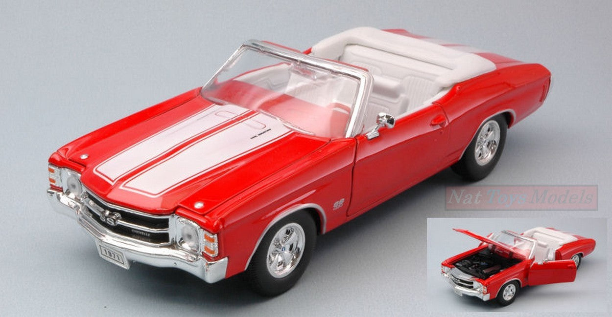 MODELLINO IN SCALA COMPATIBILE CON CHEVROLET CHEVELLE SS454 1971 RED W/WHITE STRIPES 1:24 WELLY WE22089OR