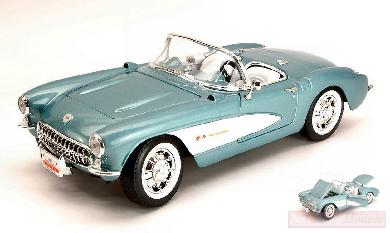 MODELLINO IN SCALA COMPATIBILE CON CHEVROLET CORVETTE 1957 LIGHT METALLIC BLUE 1:18 YAT MING YM92018BL