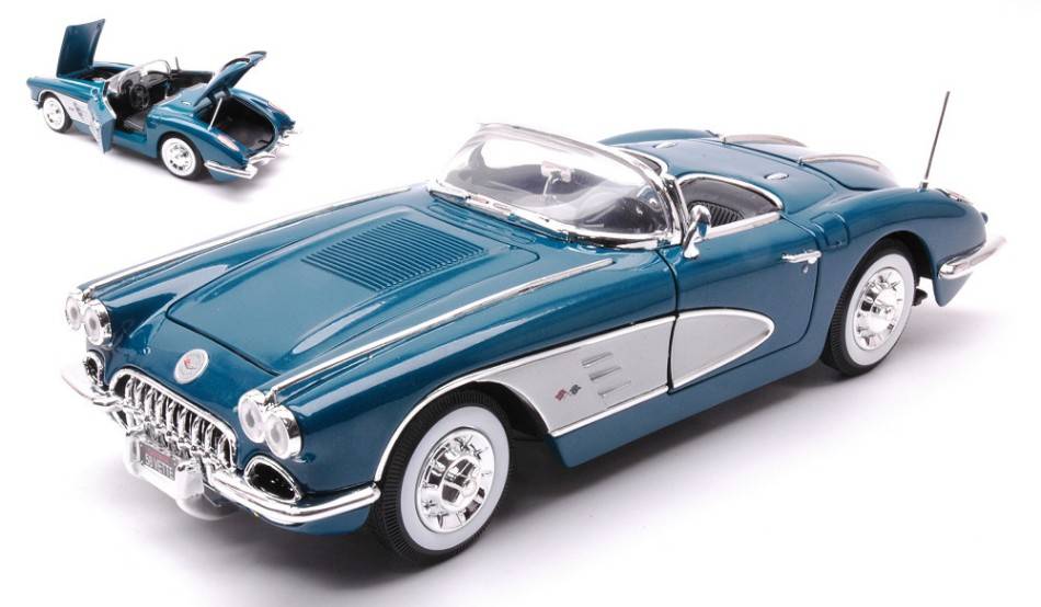MODELLINO IN SCALA COMPATIBILE CON CHEVROLET CORVETTE 1958 BLUE/SILVER 1:18 MOTORMAX MTM73109B