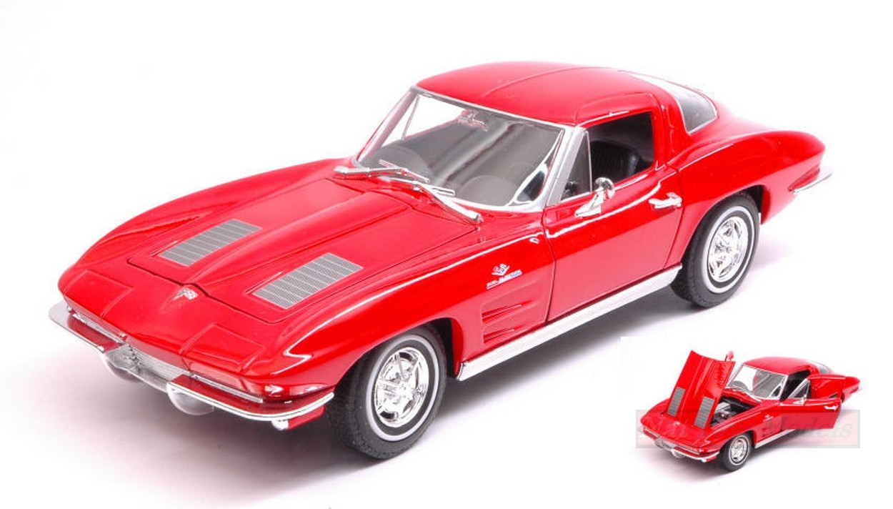 MODELLINO IN SCALA COMPATIBILE CON CHEVROLET CORVETTE 1963 RED 1:24-27 WELLY WE24073R