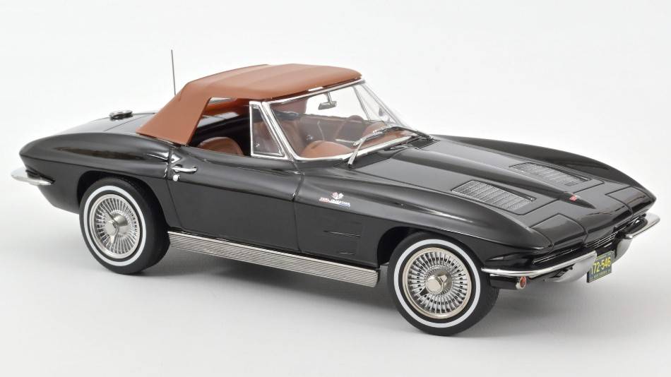 SCALE MODEL COMPATIBLE WITH CHEVROLET CORVETTE STINGRAY CABRIOLET 1963 BLACK 1:18 NOREV NV189055