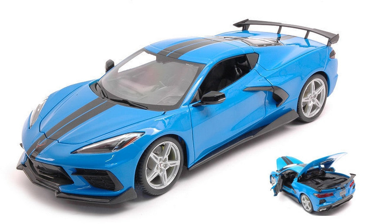SCALE MODEL COMPATIBLE WITH CHEVROLET CORVETTE STINGRAY (HIGH WING) 2020 BLUE 1:18 MAISTO MI31455B