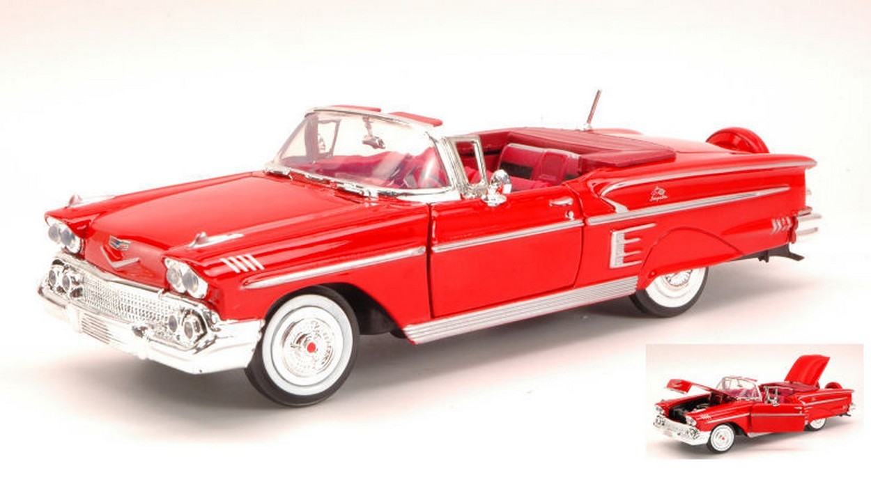 MODELE REDUIT COMPATIBLE AVEC CHEVROLET IMPALA 1958 ROUGE 1:24 MOTORMAX MTM73267R