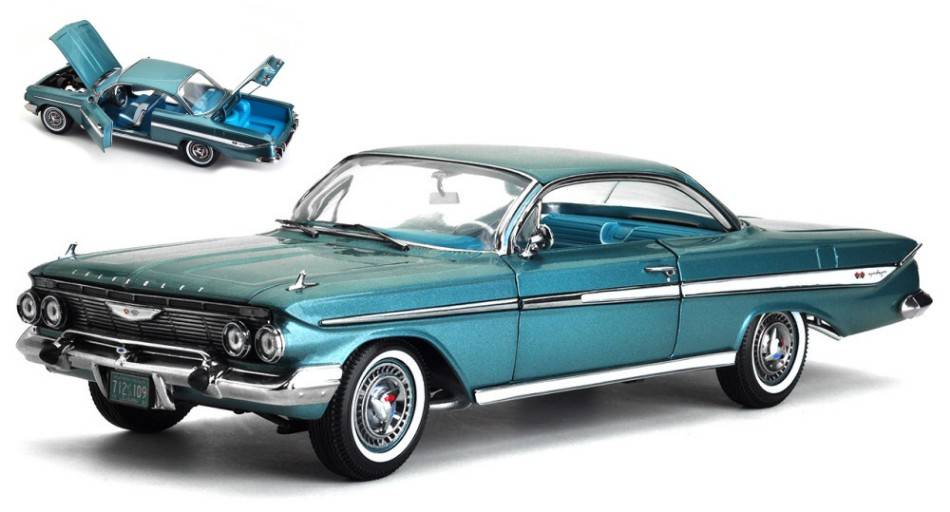 MODELLINO IN SCALA COMPATIBILE CON CHEVROLET IMPALA SPORT COUPE' 1961 TWILLIGHT TURQUOISE 1:18 SUNSTAR SS2109