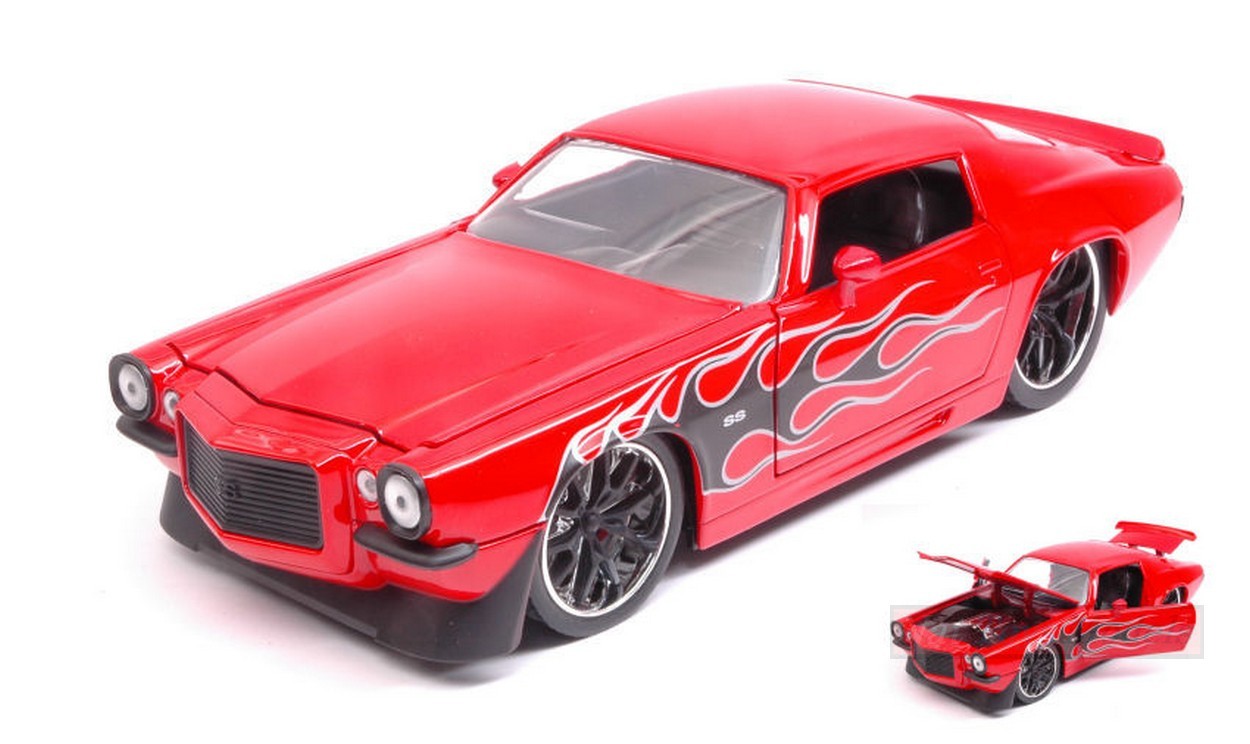 SCALE MODEL COMPATIBLE WITH CHEVY CAMARO 1971 RED W/BLACK FLAMES "BIGTIME MUSCLE" 1:24 JADA TOYS JADA99969