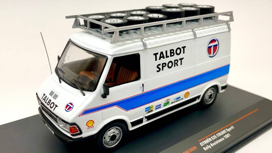 SCALE MODEL COMPATIBLE WITH CITROEN C 35 TALBOT SPORT 1981 ASSISTANCE W/ROOF RACK AND WHEELS 1:43 IXO MODEL RAC369X