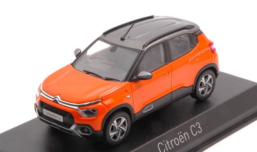 SCALE MODEL COMPATIBLE WITH CITROEN C3 (INDIAN MARKET) 2021 ORANGE & GRAY ROOF 1:43 NOREV NV155222