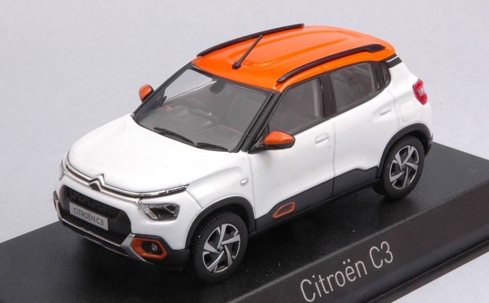SCALE MODEL COMPATIBLE WITH CITROEN C3 (INDIAN MARKET) 2021 WHITE & ORANGE ROOF 1:43 NOREV NV155221