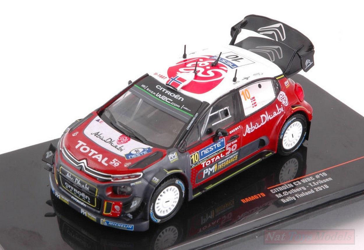 SCALE MODEL COMPATIBLE WITH CITROEN C3 WRC N.10 2nd RALLY FINLAND 2018 OSTBERG-ERIKSEN 1:43 IXO MODEL RAM679