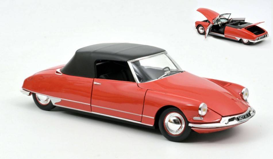 SCALE MODEL COMPATIBLE WITH CITROEN DS 19 CABRIOLET 1961 CORAIL RED 1:18 NOREV NV181599