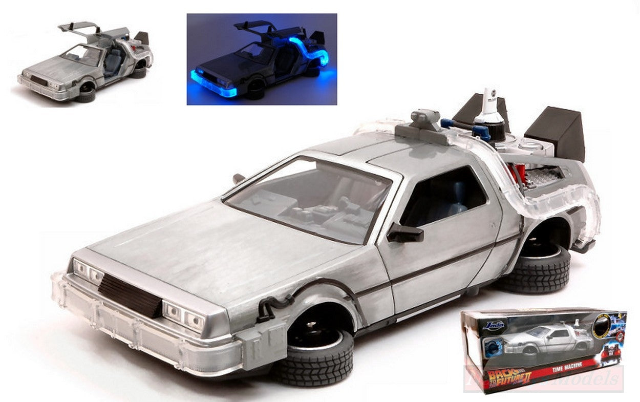 MODELLINO IN SCALA COMPATIBILE CON DE LOREAN BACK TO THE FUTURE II FLYING VERSION & LIGHTS 1:24 JADA TOYS JADA31468