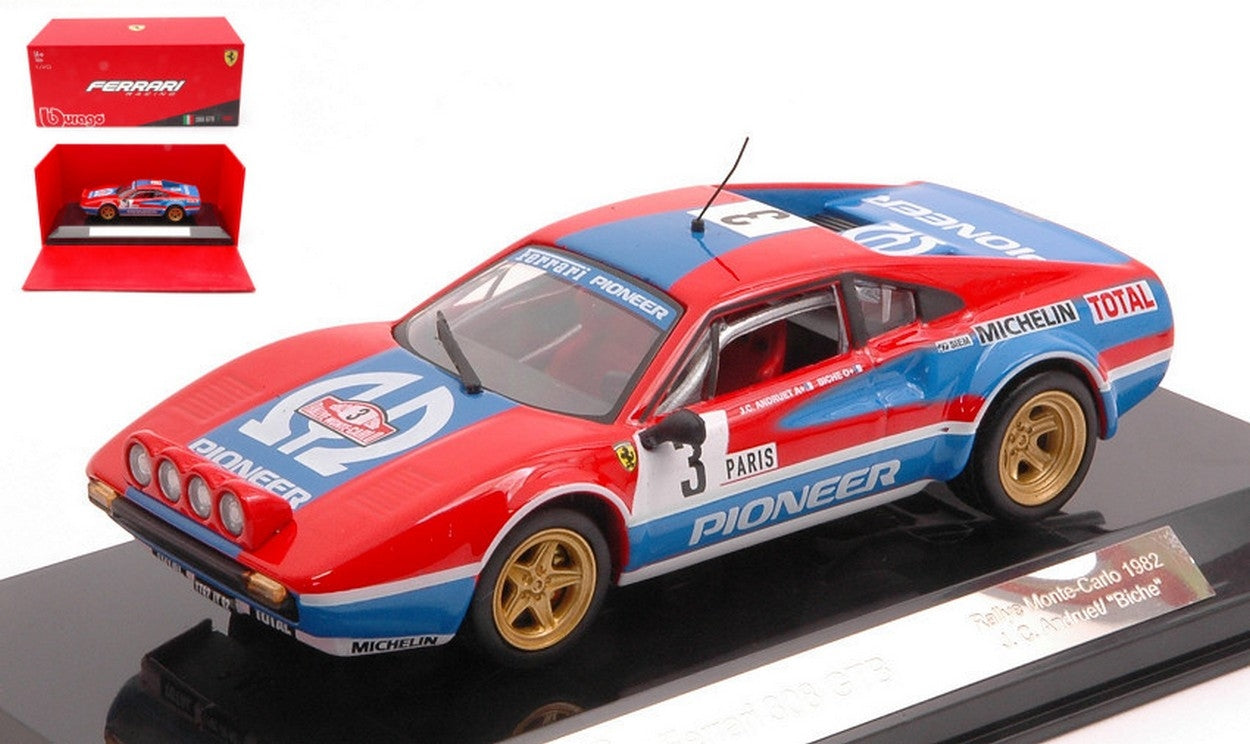 SCALE MODEL COMPATIBLE WITH FERRARI 308 GTB PIONEER (NIGHT) N.3 RALLY MONTEC.1982 ANDRUET-BICHE 1:43 BURAGO BU36304