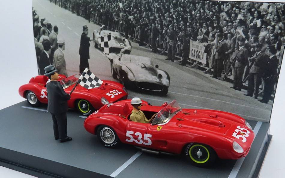 SCALE MODEL COMPATIBLE WITH FERRARI 315 S N.535 TARUFFI + N.532 VON TRIPS MM 1957 WINNER + 2nd.1:43 ART MODEL AM0445P