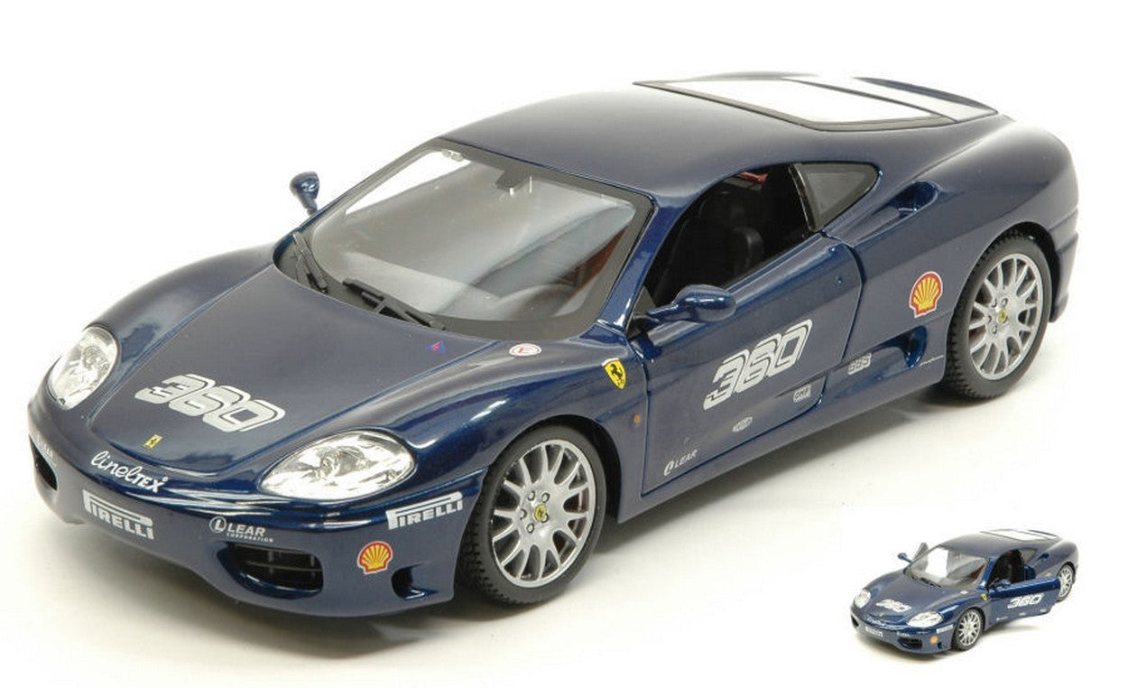 MODÈLE RÉDUIT COMPATIBLE AVEC FERRARI 360 CHALLENGE BLEU MÉTALLISÉ 1:24 BURAGO BU26304BL