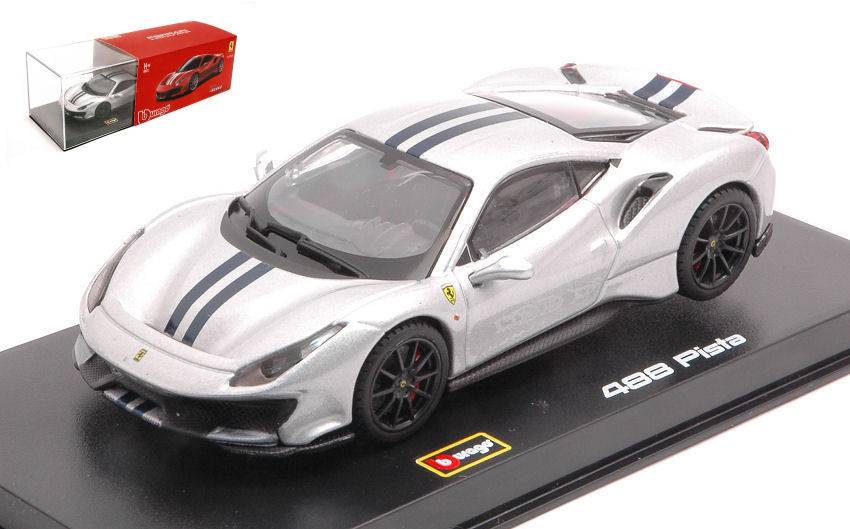 MODÈLE RÉDUIT COMPATIBLE AVEC FERRARI 488 PISTA 2018 SILVER LIGHT SIGNATURE SERIES 1:43 BURAGO BU36910W
