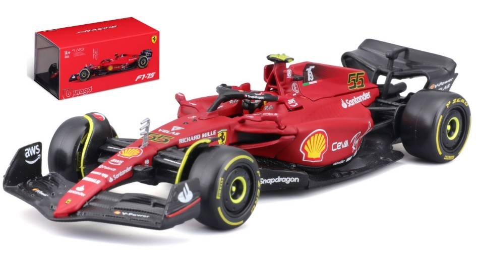 SCALE MODEL COMPATIBLE WITH FERRARI F1-75 N.55 2022 CARLOS SAINZ SIGNATURE 1:43 BURAGO BU36831S