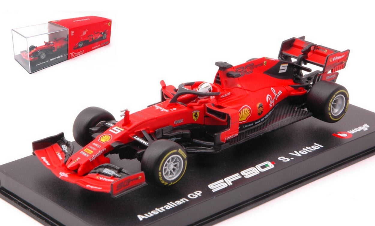 modellino in SCALA COMPATIBILE CON FERRARI SF90 SEBASTIAN VETTEL 2019 N.5 AUSTRALIAN GP SIGNATURE 1:43 BURAGO BU36814V