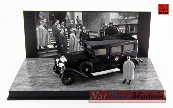 MODELLINO IN SCALA COMPATIBILE CON FIAT 519 S LIMOUSINE 1929 RE VITTORIO EMANUELE III + FIGURE 1:43 RIO RI4510P