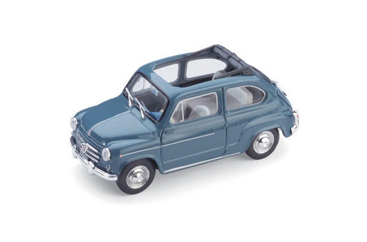 MODELLINO IN SCALA COMPATIBILE CON FIAT 600 D BERLINA 1960 TRASFORMABILE APERTA BLEU 404 1:43 BRUMM BM0317-09