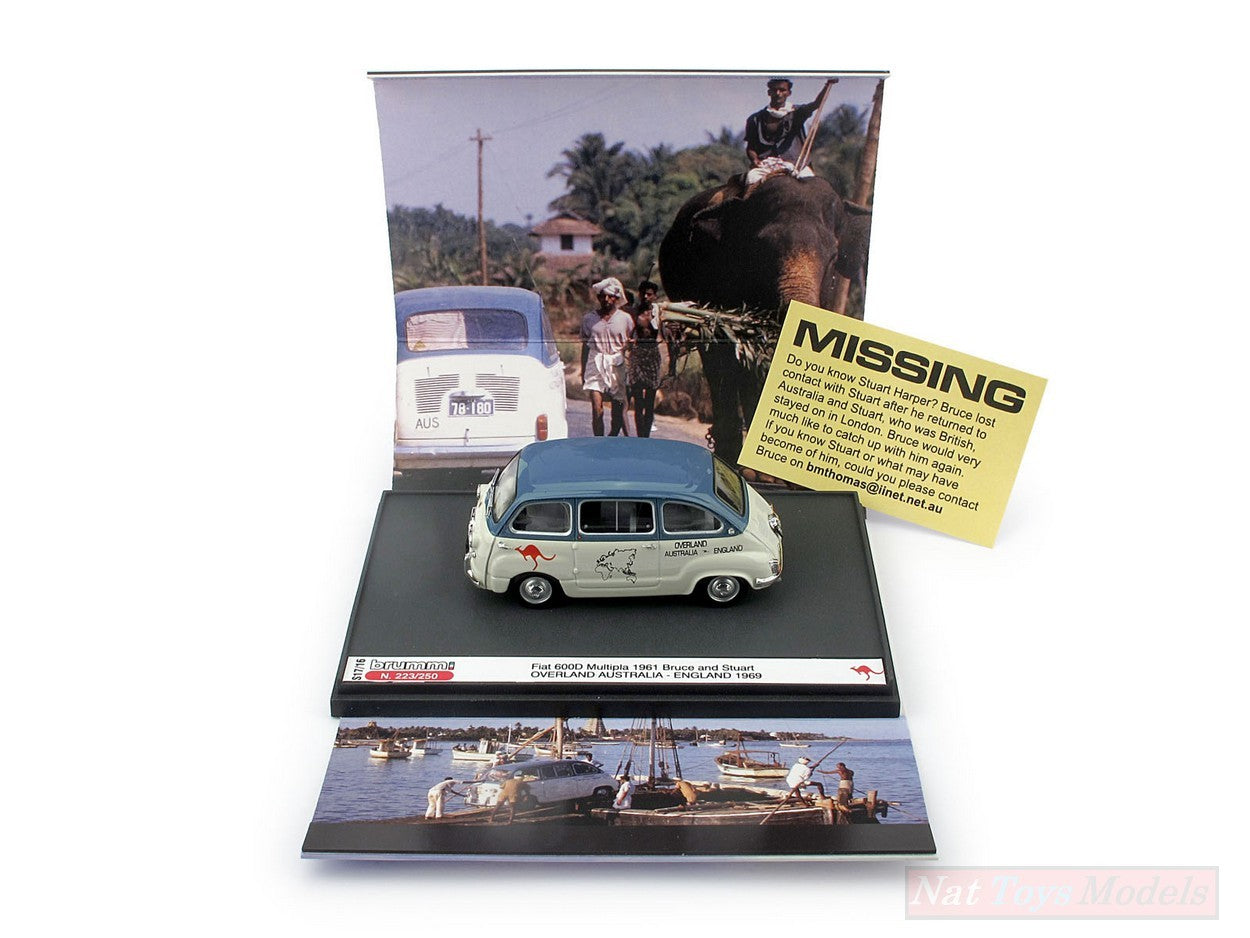 MODELLINO IN SCALA COMPATIBILE CON FIAT 600D MULTIPLA AUSTRALIA-INGHILTERRA OVERLAND 1969 (LIM.250) 1:43 BRUMM BMS1716