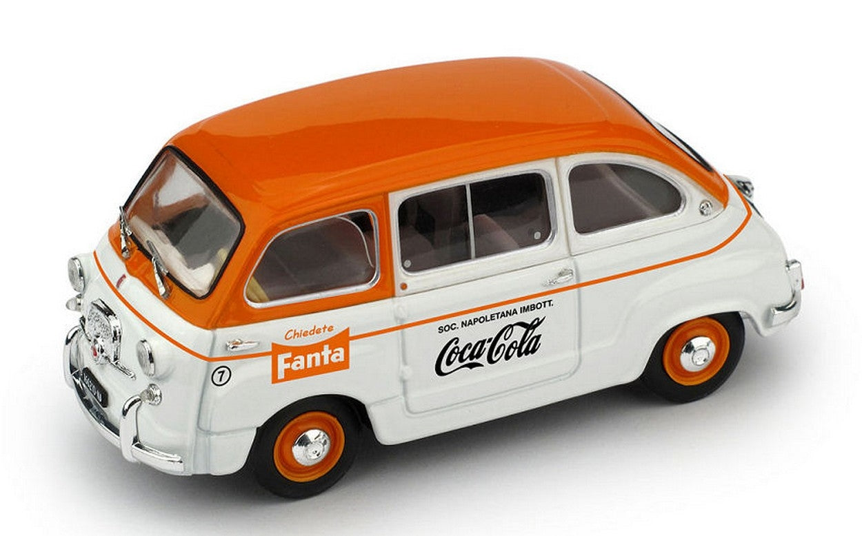 MODELLINO IN SCALA COMPATIBILE CON FIAT 600D MULTIPLA COMMERCIALE FANTA/COCA COLA 1961 1:43 BRUMM BM0648