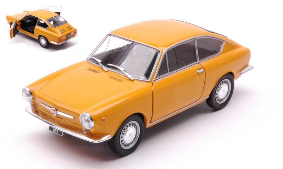MODELLINO IN SCALA COMPATIBILE CON FIAT 850 COUPE' 1965 YELLOW 1:24 WHITEBOX WB124168