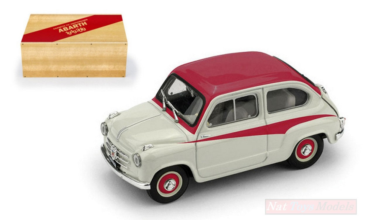 MODELLINO IN SCALA COMPATIBILE CON FIAT ABARTH 750 1956 GRIGIO CHIARO/TETTO A CONTRASTO FREGI ROSSO 1:43 BRUMM BM0645-01
