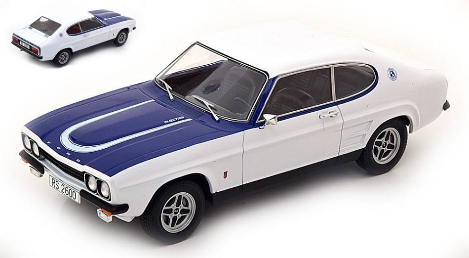 MODELLINO IN SCALA COMPATIBILE CON FORD CAPRI MKI RS2600 WHITE/BLUE 1:18 MODELCARGROUP MCG18294