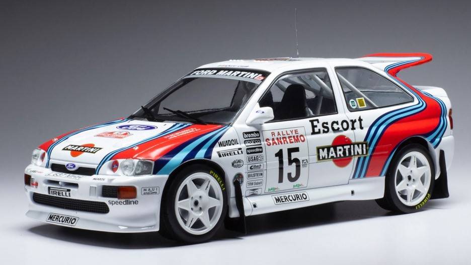 MODÈLE RÉDUIT COMPATIBLE AVEC FORD ESCORT RS COSWORTH N.15 RALLYE SAN REMO 1994 WILSON/THOMAS 1:18 IXO MODEL 18RMC104B